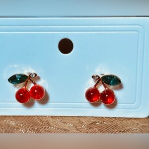 Cherry 🍒 Earrings with a rhinestone🍒